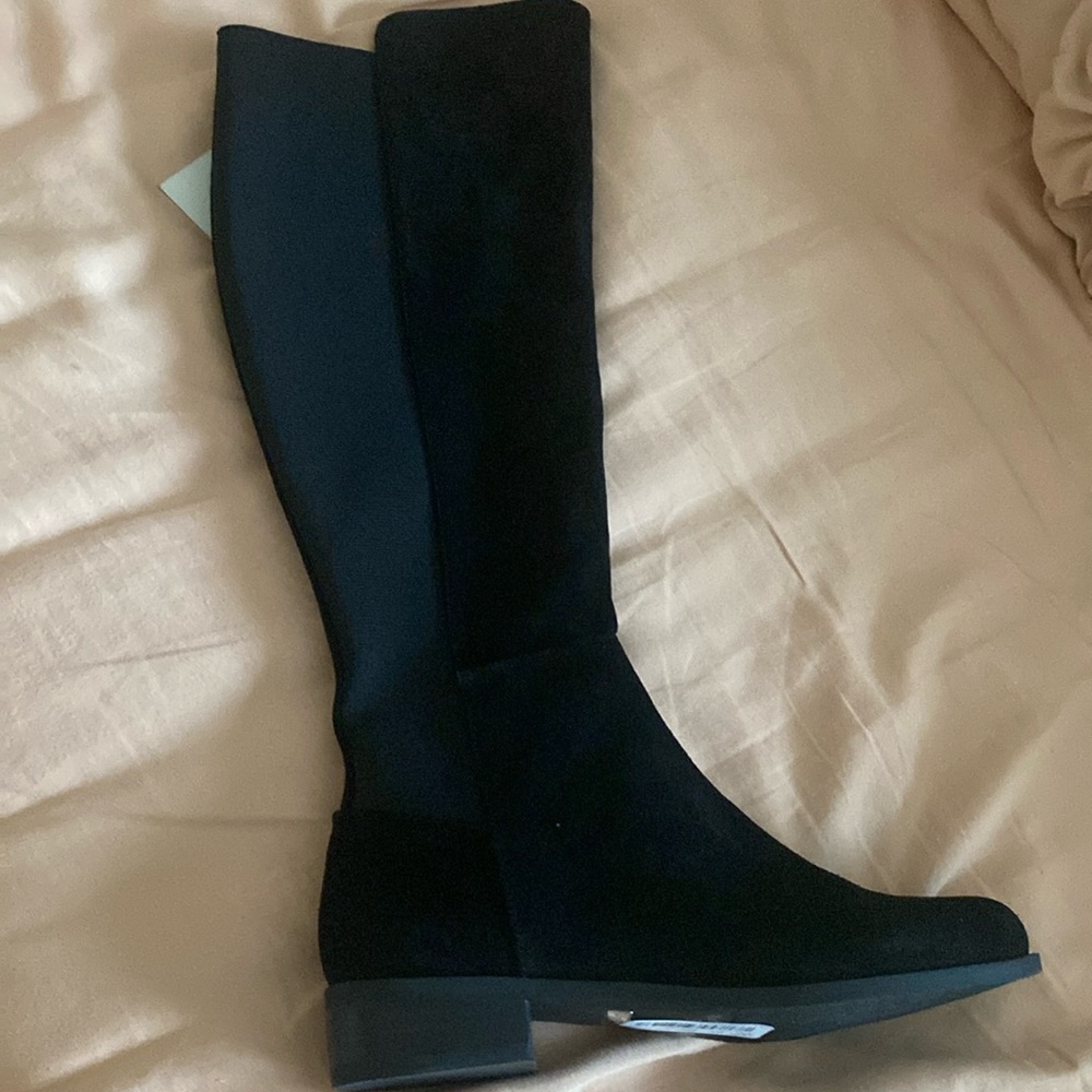 Black suede knee high boots, low heel, Copper Key, size 7.5-8